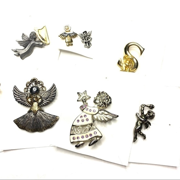 Vintage Angel Theme Pin Brooches & Earrings Gold & Silver Lot of 10 - Picture 6 of 6